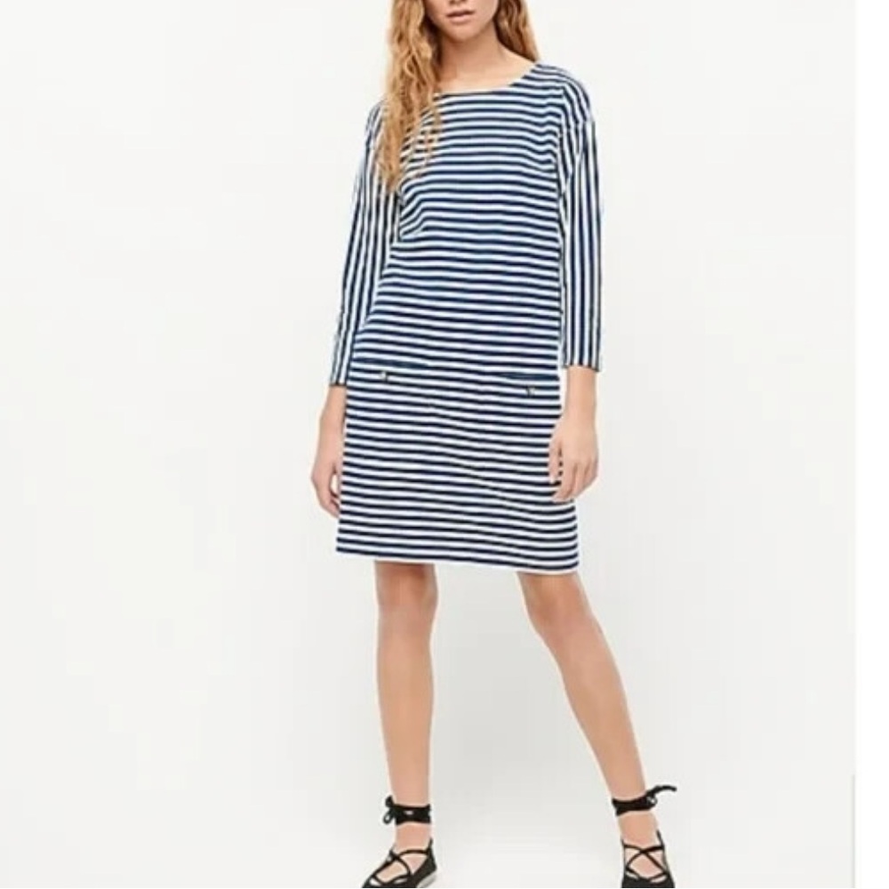 J. Crew Cotton Knit Pocket Striped Shift Dress in Blue - NWOT - Size XL